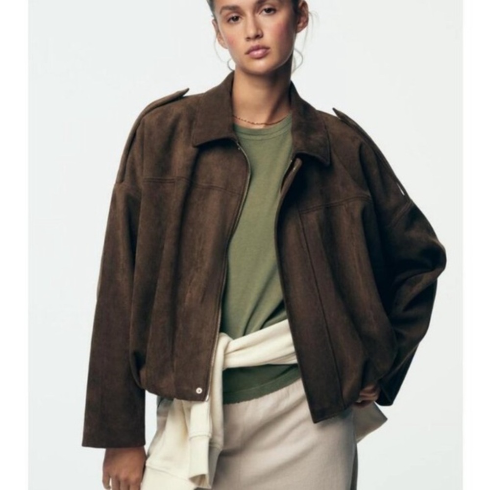 Zara SUEDE EFFECT BOMBER JACKET NWT
